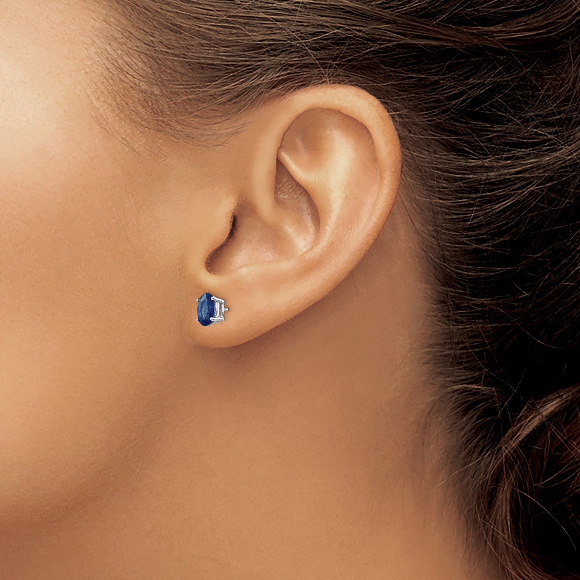 14k White Gold 7x5mm Oval Sapphire Post Earrings