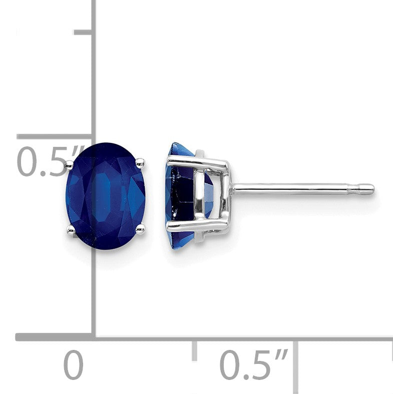 14k White Gold 7x5mm Oval Sapphire Post Earrings