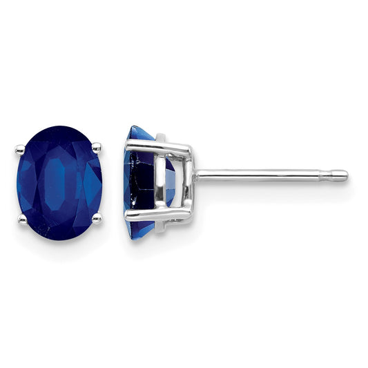 14k White Gold 7x5mm Oval Sapphire Post Earrings