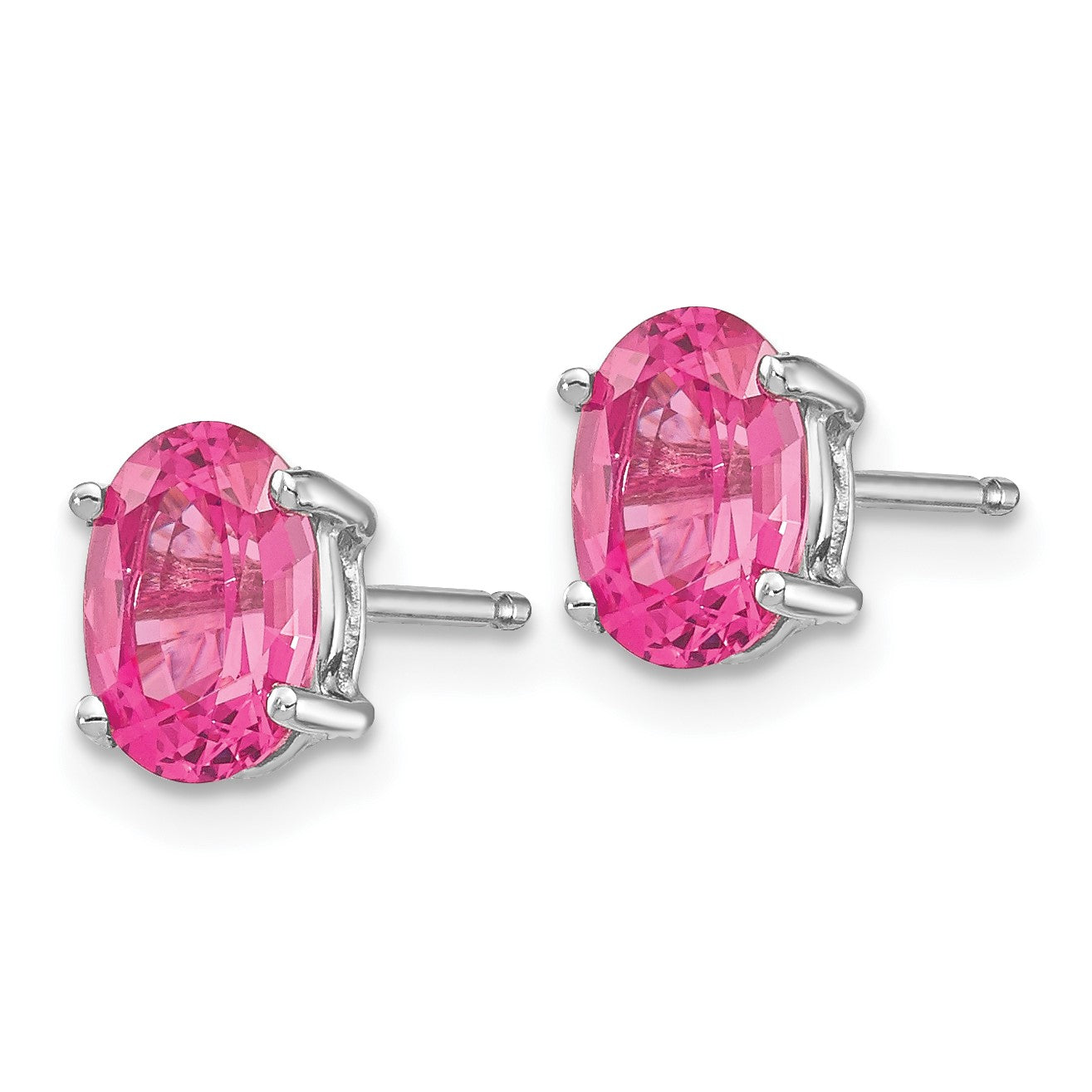 14k White Gold 7x5mm Oval Pink Spinel Post Earrings