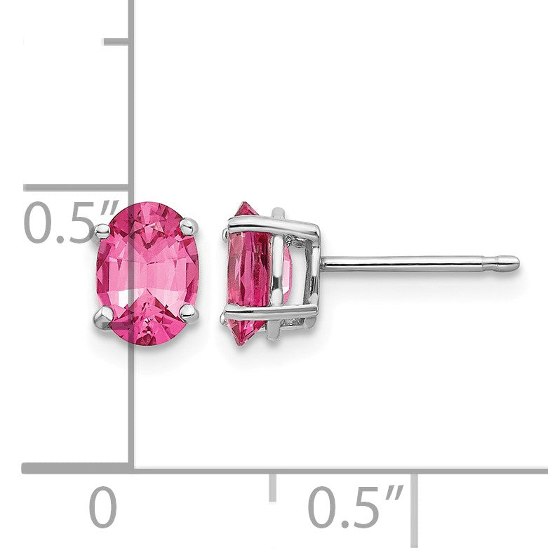 14k White Gold 7x5mm Oval Pink Spinel Post Earrings