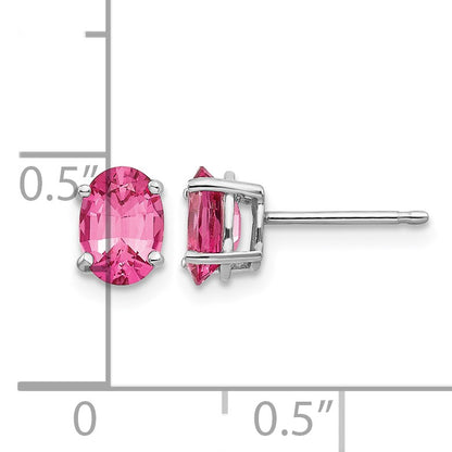 14k White Gold 7x5mm Oval Pink Spinel Post Earrings