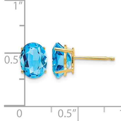 14k 8x6mm Oval Blue Topaz Post Earrings