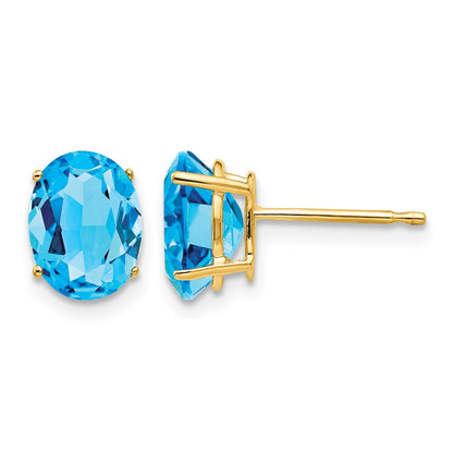14k 8x6mm Oval Blue Topaz Post Earrings
