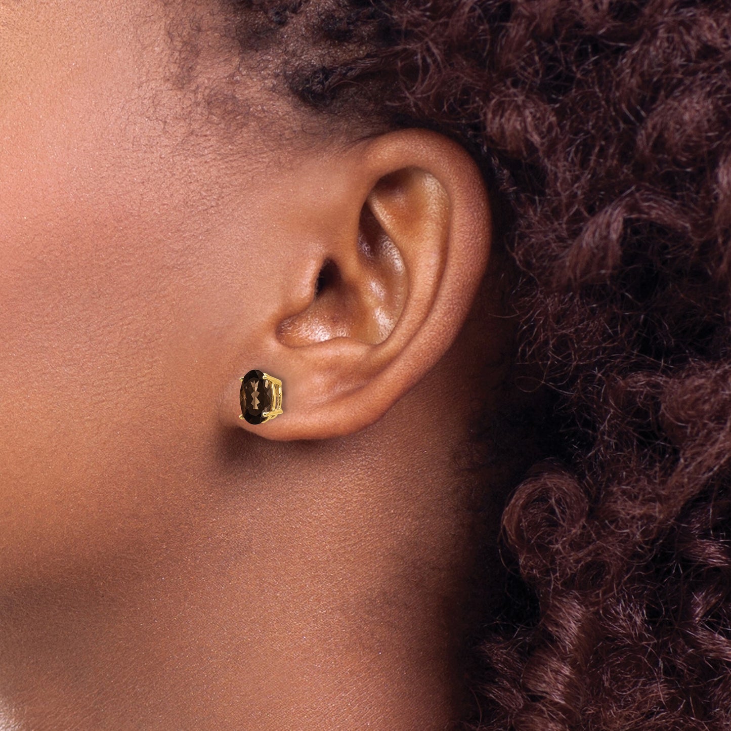 14k 8x6mm Oval Smoky Quartz Post Earrings