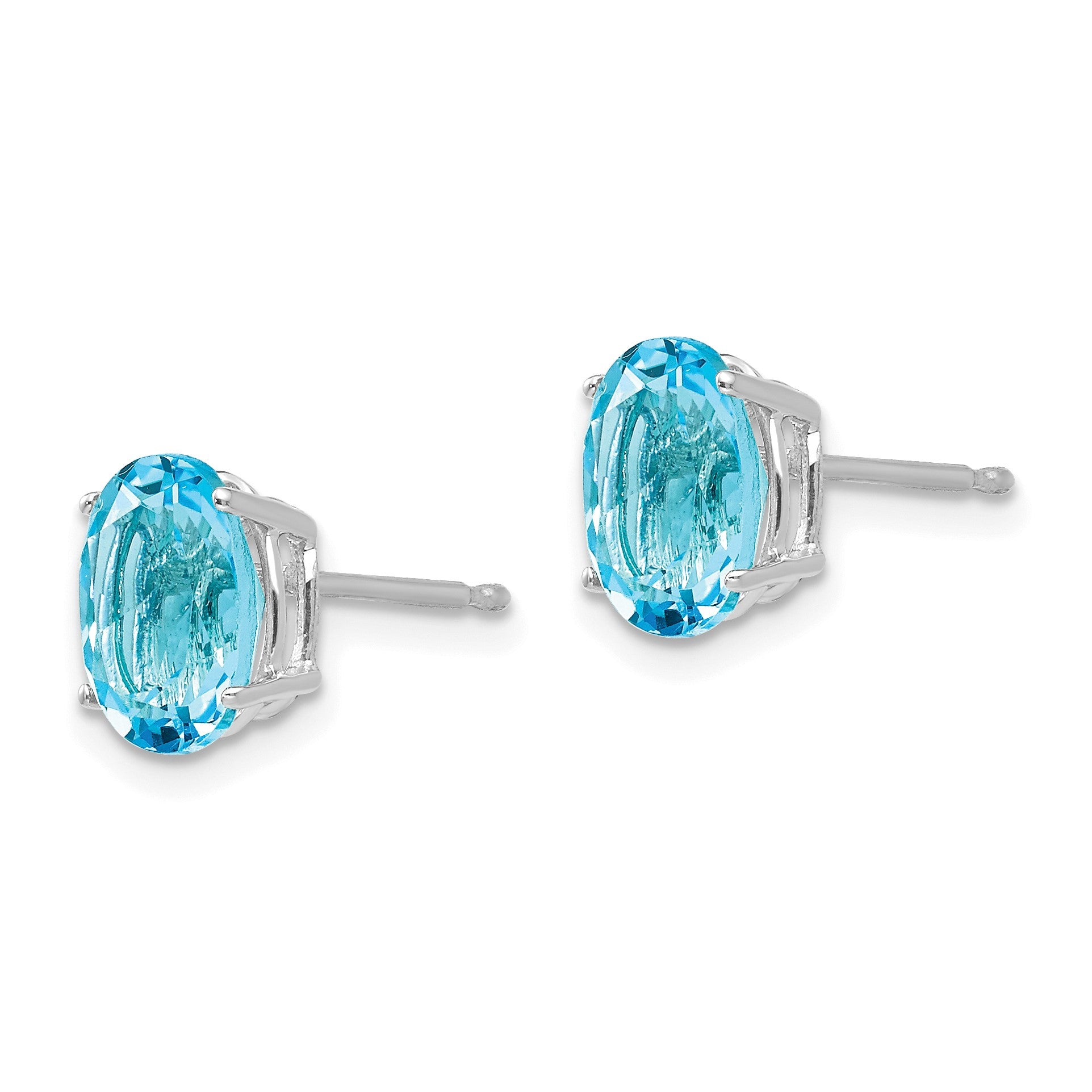 14k White Gold 8x6mm Oval Blue Topaz Post Earrings