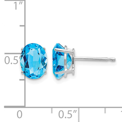 14k White Gold 8x6mm Oval Blue Topaz Post Earrings