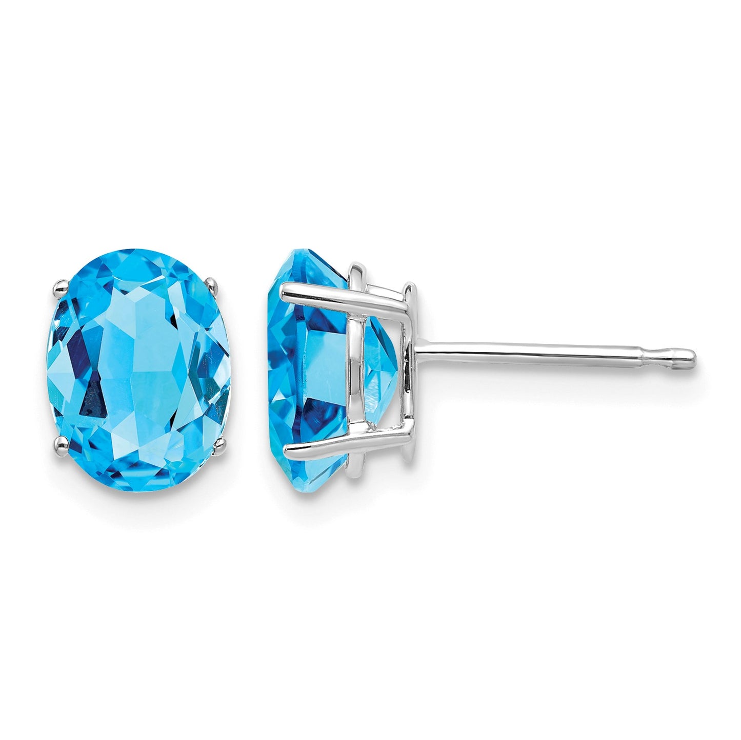 14k White Gold 8x6mm Oval Blue Topaz Post Earrings