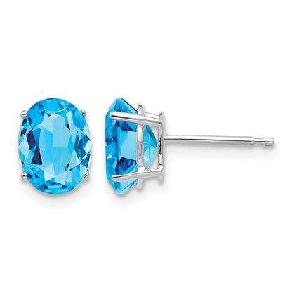 14k White Gold 8x6mm Oval Blue Topaz Post Earrings