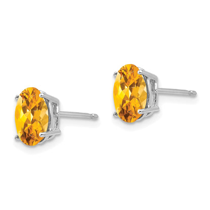 14k White Gold 8x6mm Oval Citrine Post Earrings