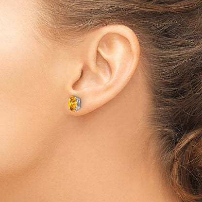 14k White Gold 8x6mm Oval Citrine Post Earrings