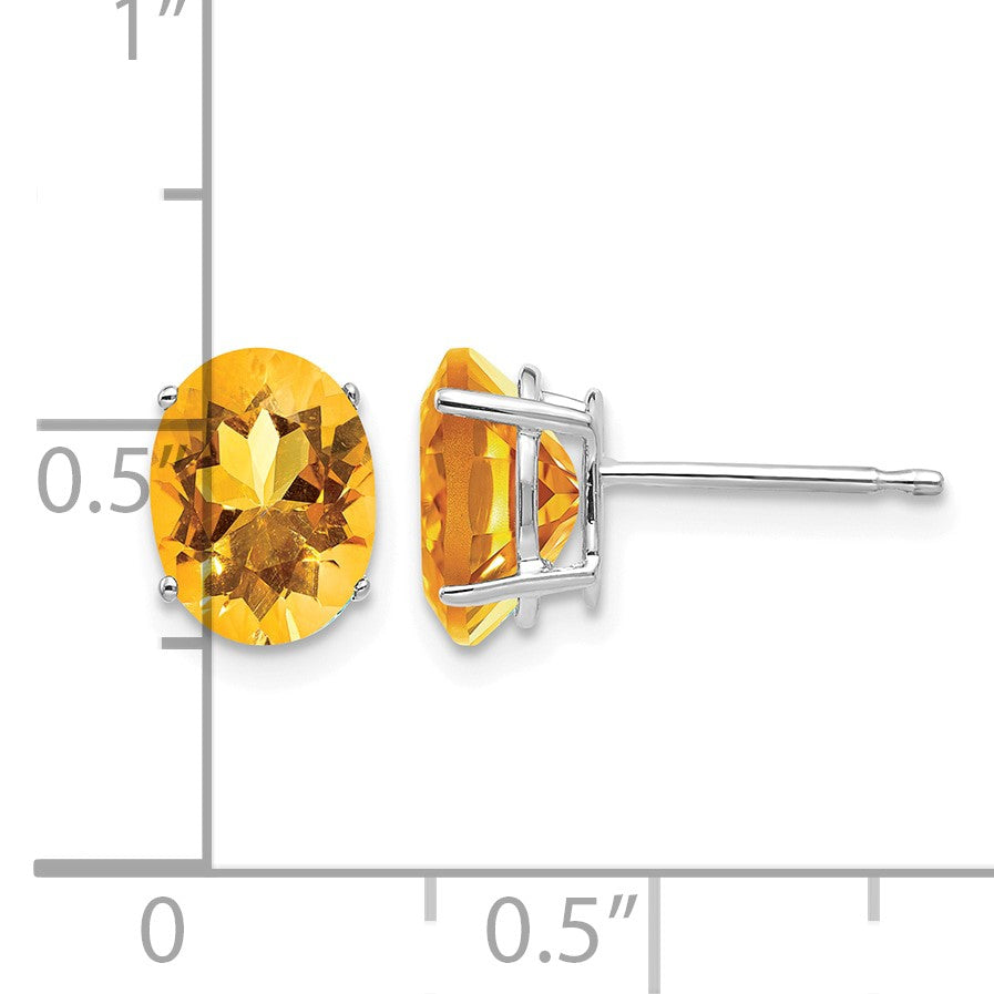 14k White Gold 8x6mm Oval Citrine Post Earrings
