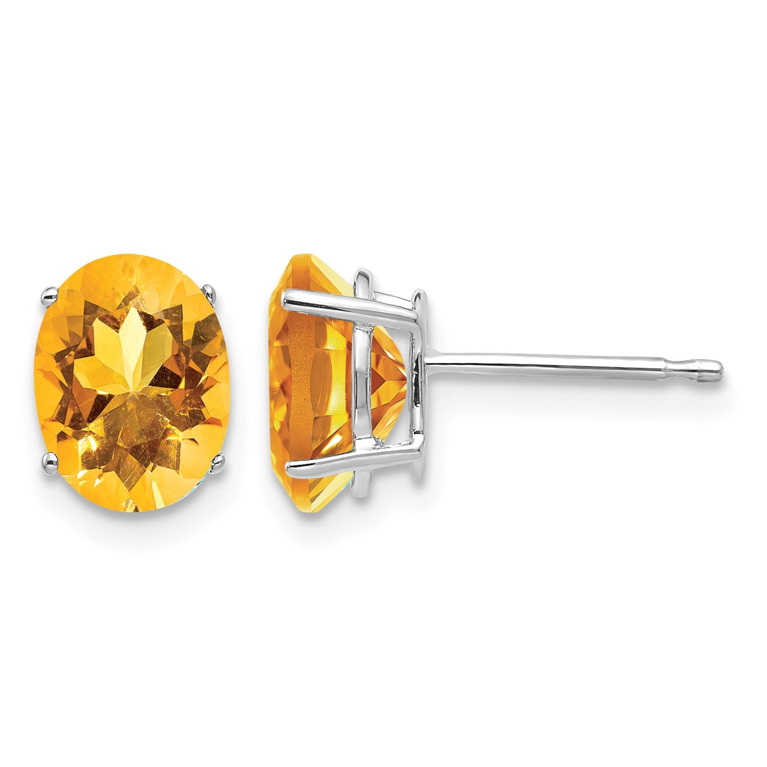 14k White Gold 8x6mm Oval Citrine Post Earrings