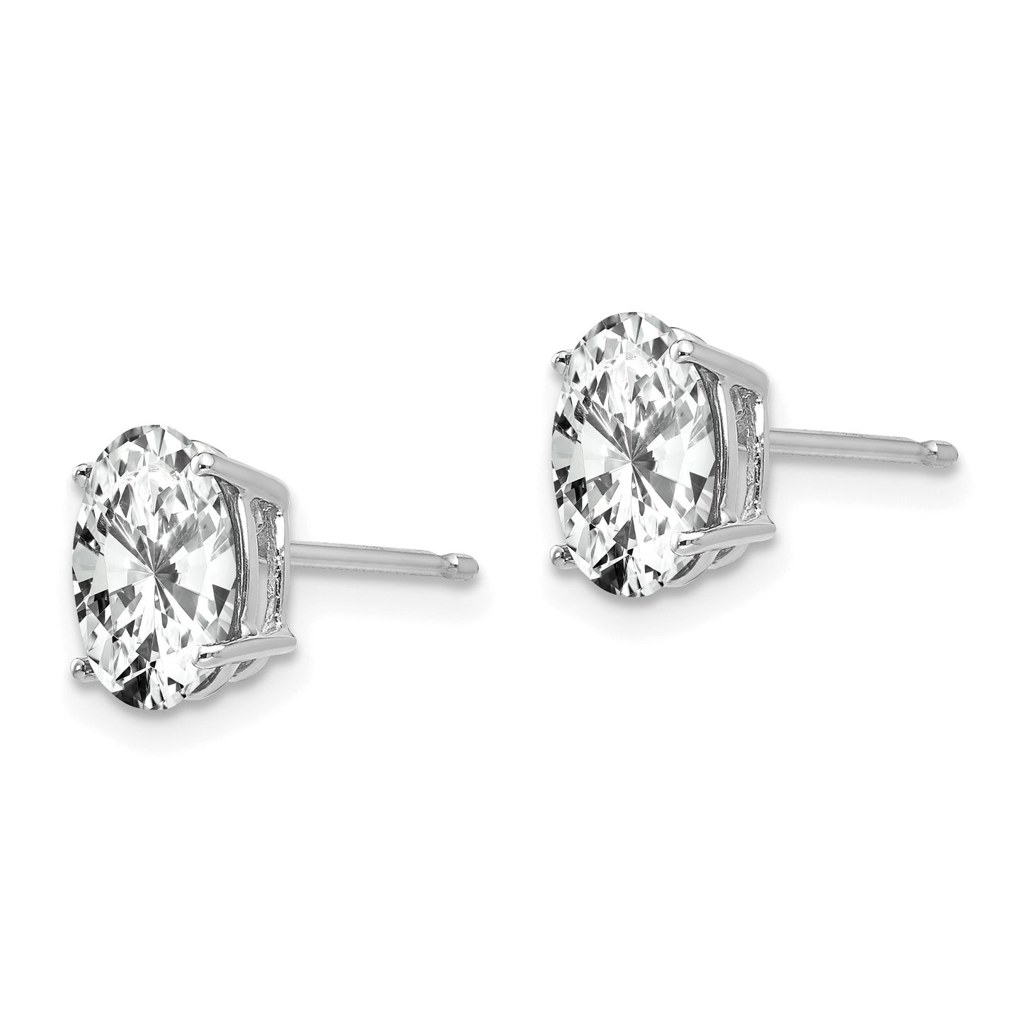 14k White Gold 8x6mm Oval Cubic Zirconia Post Earrings