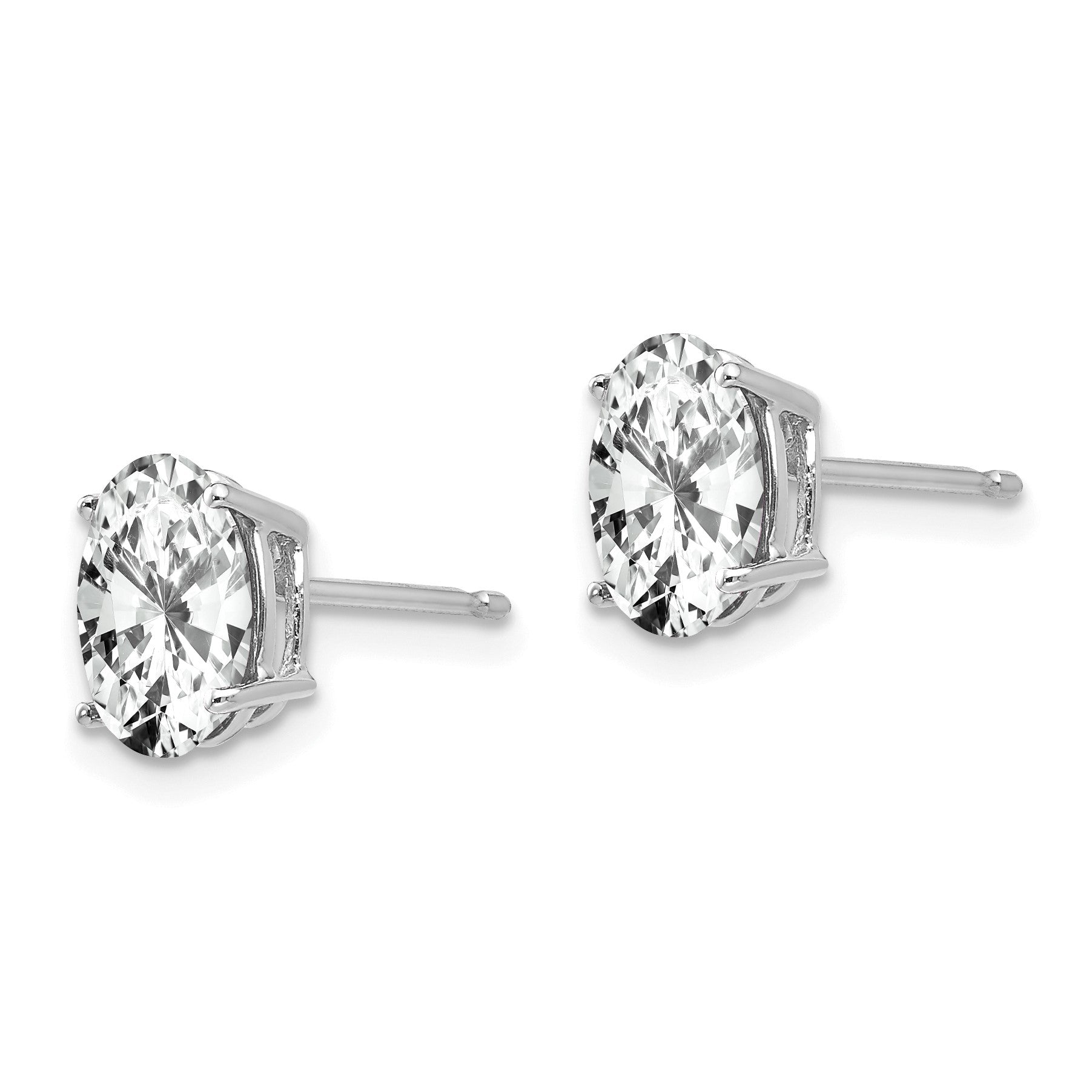 14k White Gold 8x6mm Oval Cubic Zirconia Post Earrings