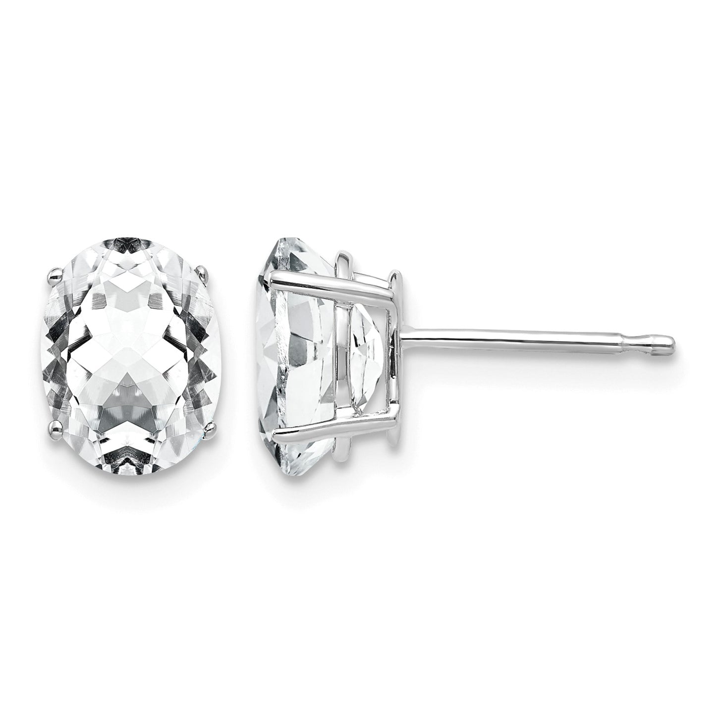 14k White Gold 8x6mm Oval Cubic Zirconia Post Earrings
