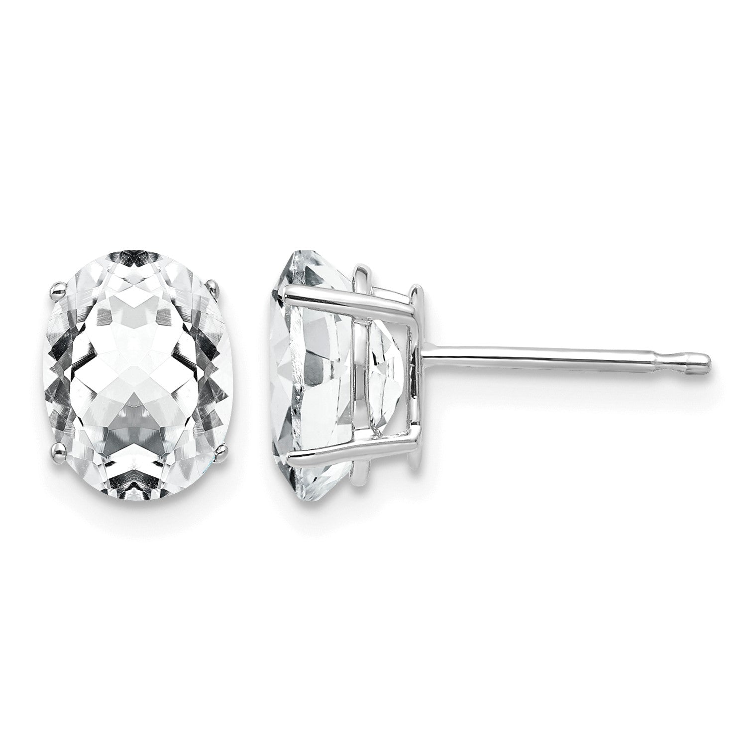 14k White Gold 8x6mm Oval Cubic Zirconia Post Earrings