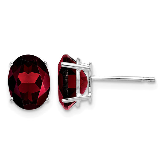 14k White Gold 8x6mm Oval Garnet Post Earrings