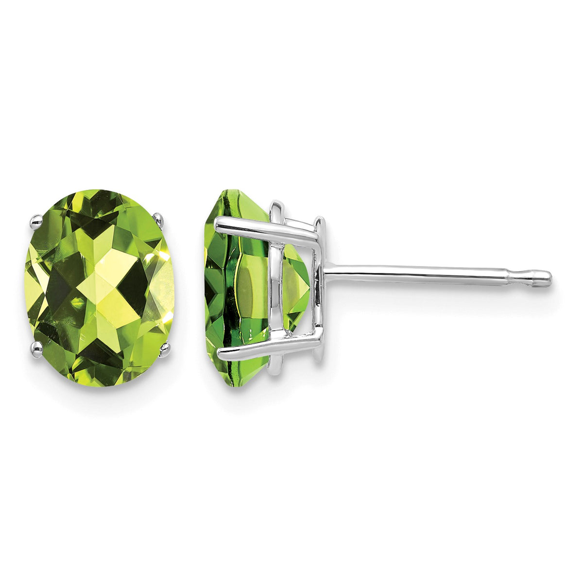 14k White Gold 8x6mm Oval Peridot Post Earrings