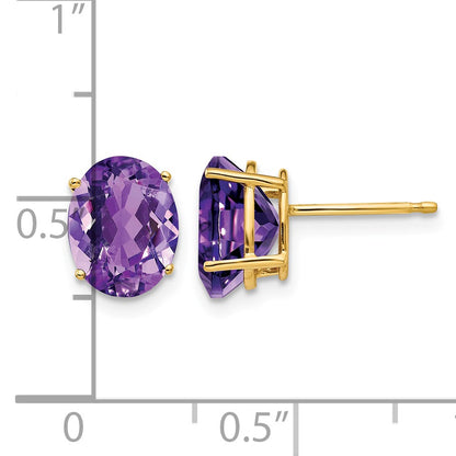 14k 9x7mm Oval Amethyst Post Earrings