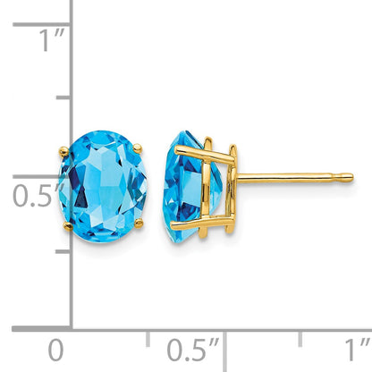 14k 9x7mm Oval Blue Topaz Post Earrings
