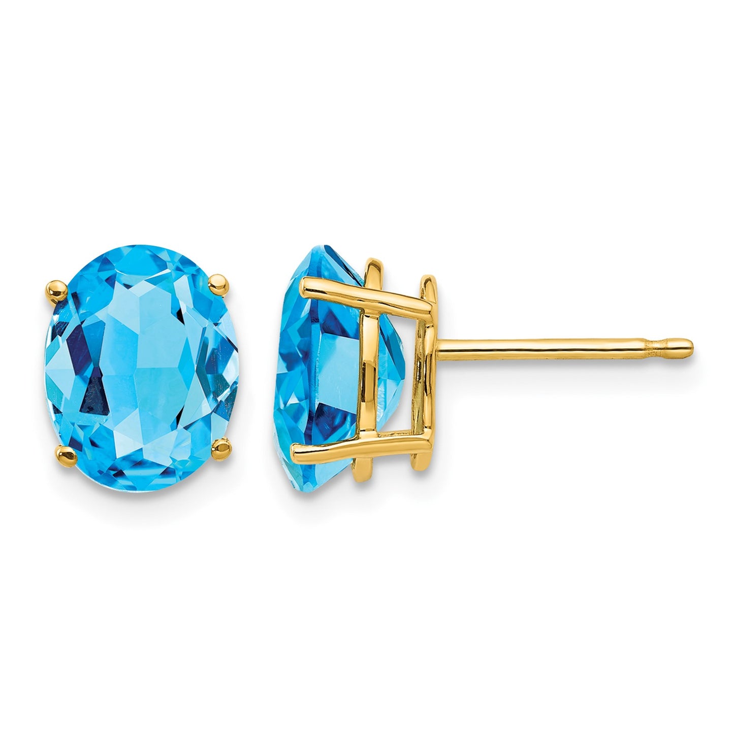 14k 9x7mm Oval Blue Topaz Post Earrings