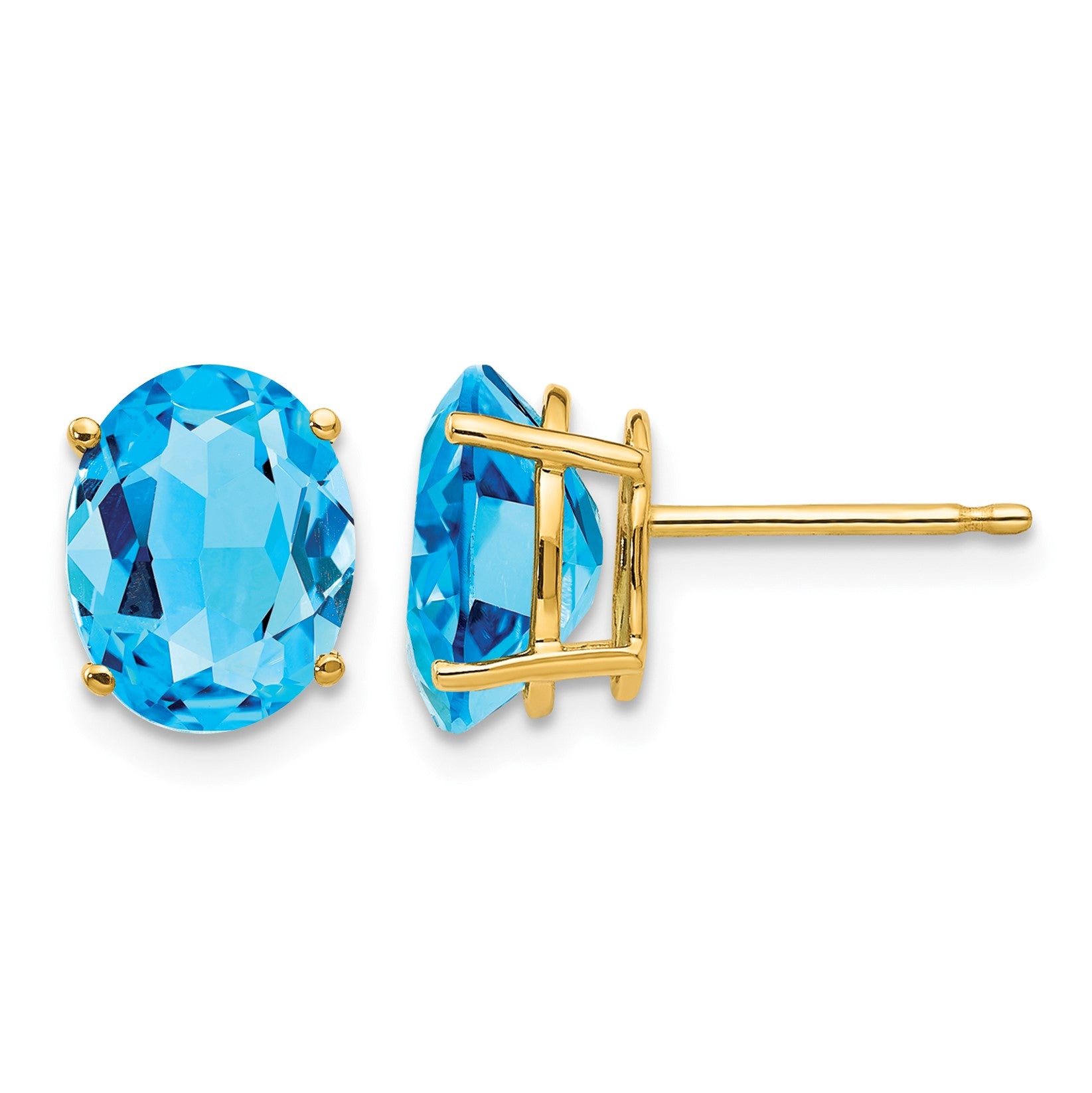 14k 9x7mm Oval Blue Topaz Post Earrings