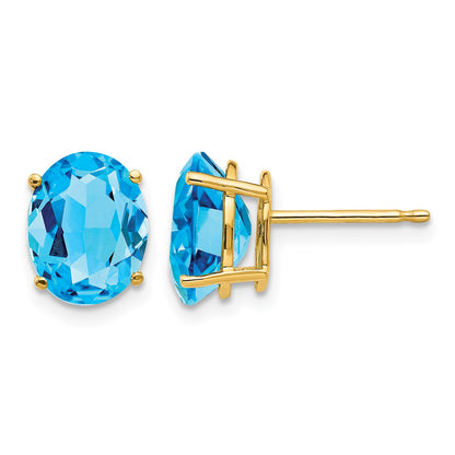 14k 9x7mm Oval Blue Topaz Post Earrings