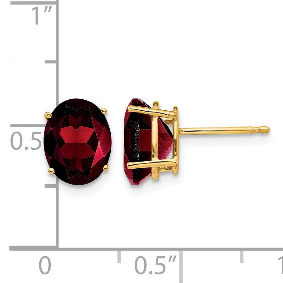 14k 9x7mm Oval Garnet Post Earrings