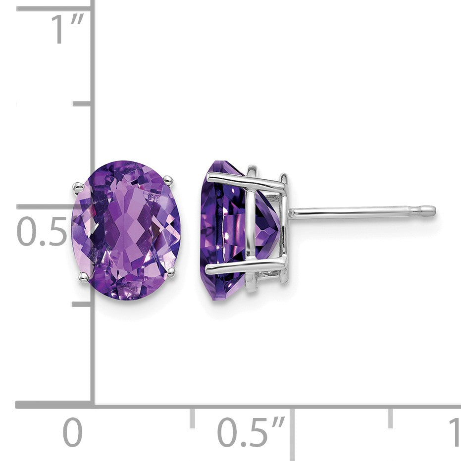 14k White Gold 9x7mm Oval Amethyst Post Earrings