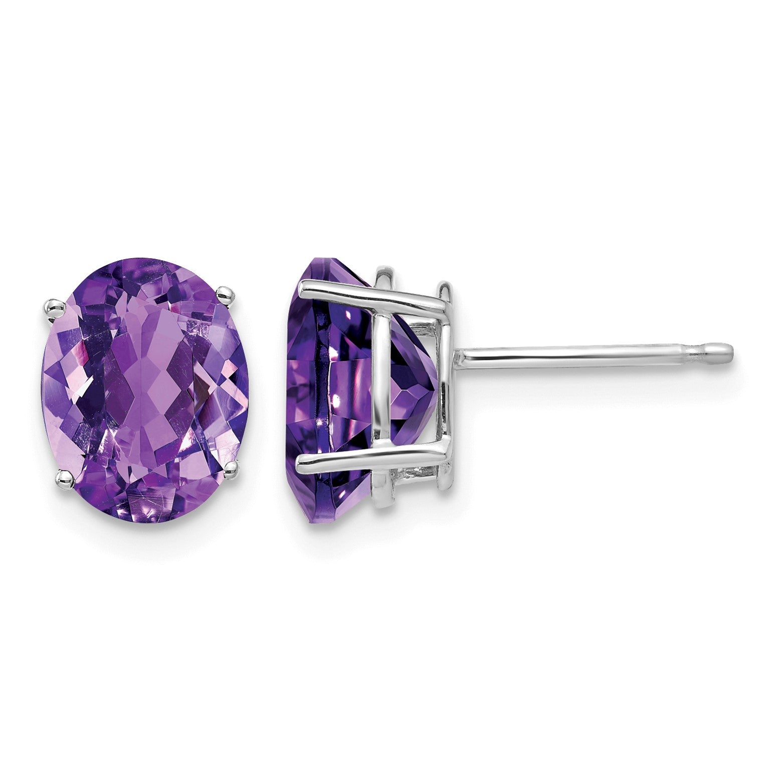 14k White Gold 9x7mm Oval Amethyst Post Earrings
