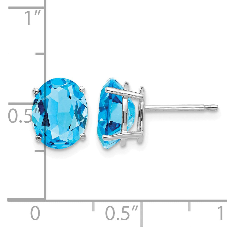 14k White Gold 9x7mm Oval Blue Topaz Post Earrings