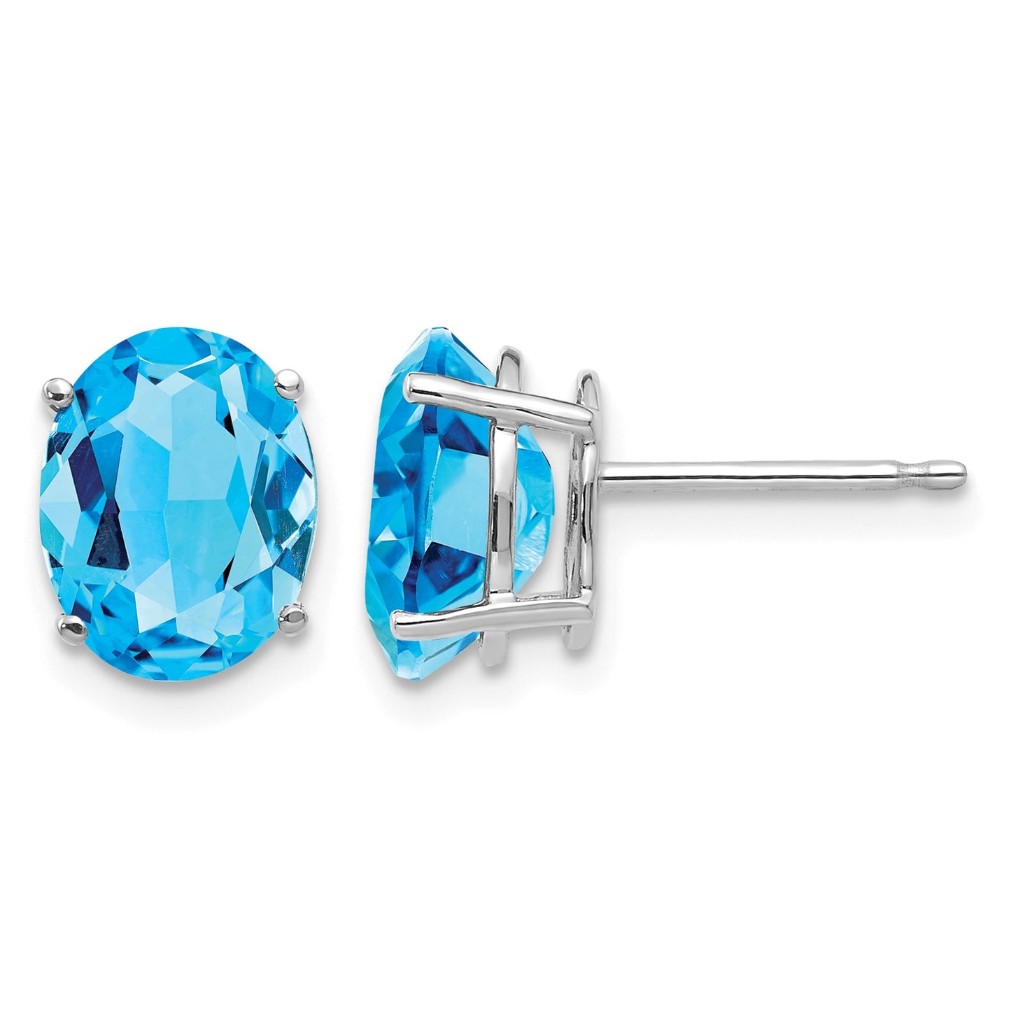 14k White Gold 9x7mm Oval Blue Topaz Post Earrings