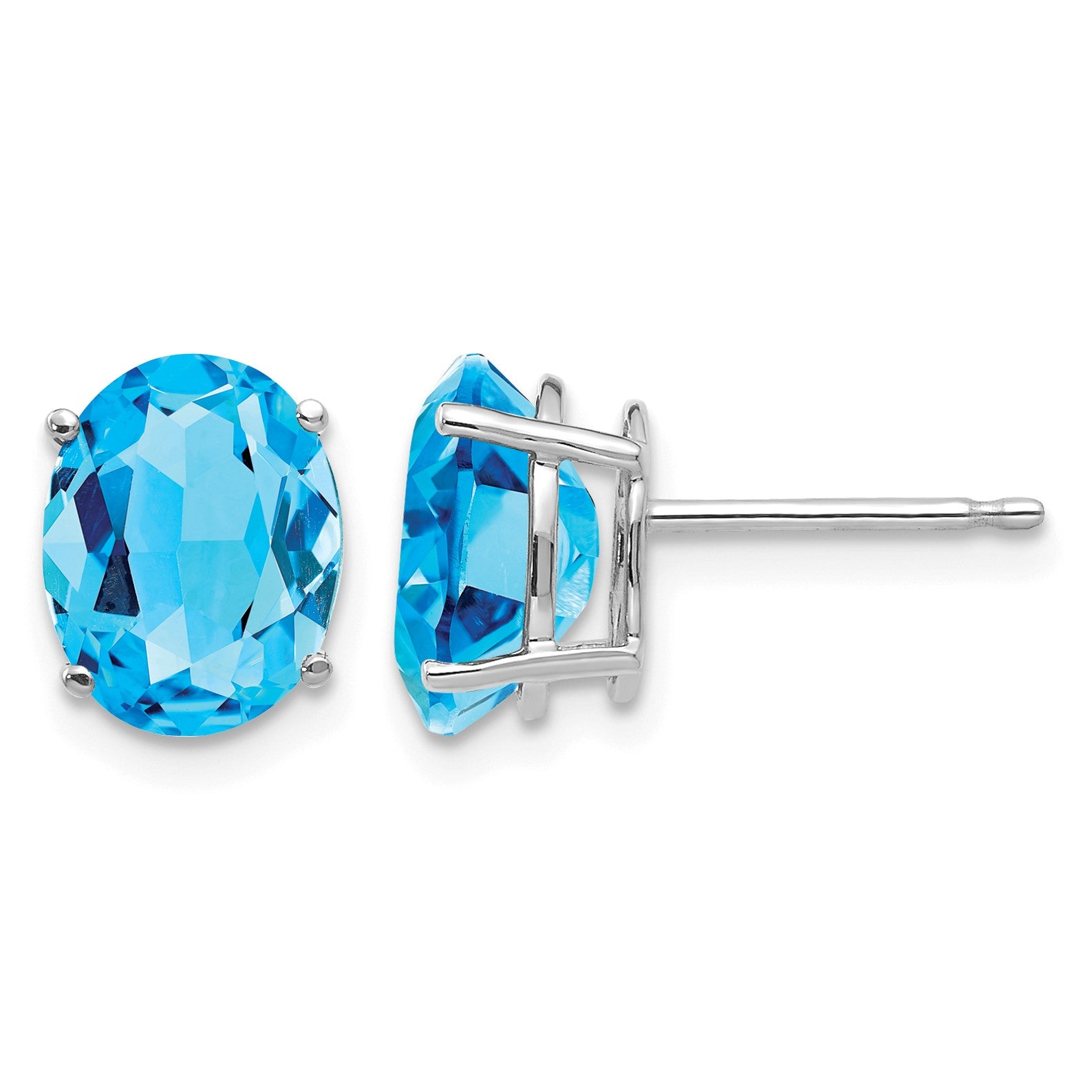 14k White Gold 9x7mm Oval Blue Topaz Post Earrings