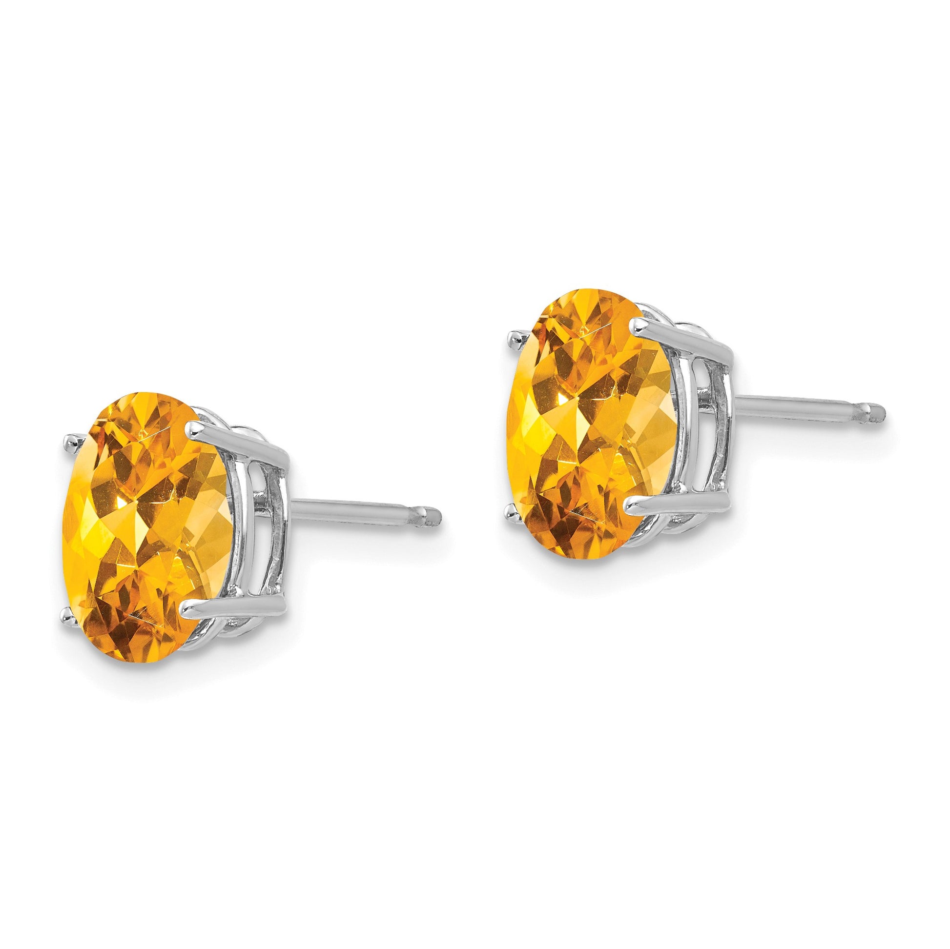 14k White Gold 9x7mm Oval Citrine Post Earrings