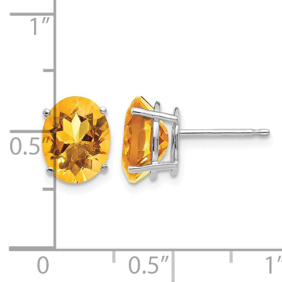 14k White Gold 9x7mm Oval Citrine Post Earrings