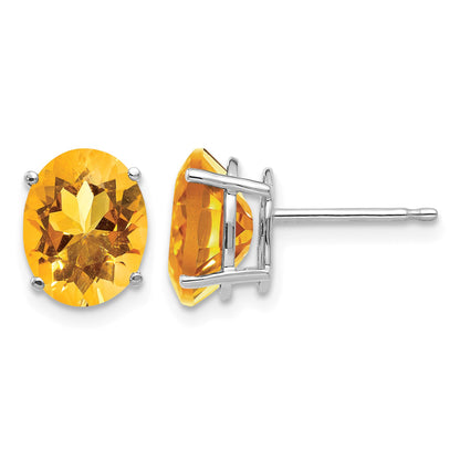 14k White Gold 9x7mm Oval Citrine Post Earrings