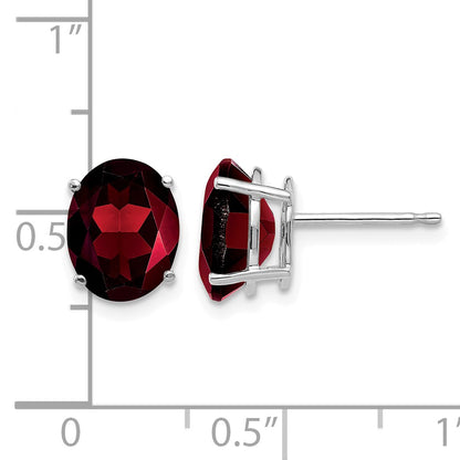 14k White Gold 9x7mm Oval Garnet Post Earrings