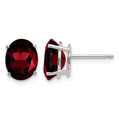 14k White Gold 9x7mm Oval Garnet Post Earrings
