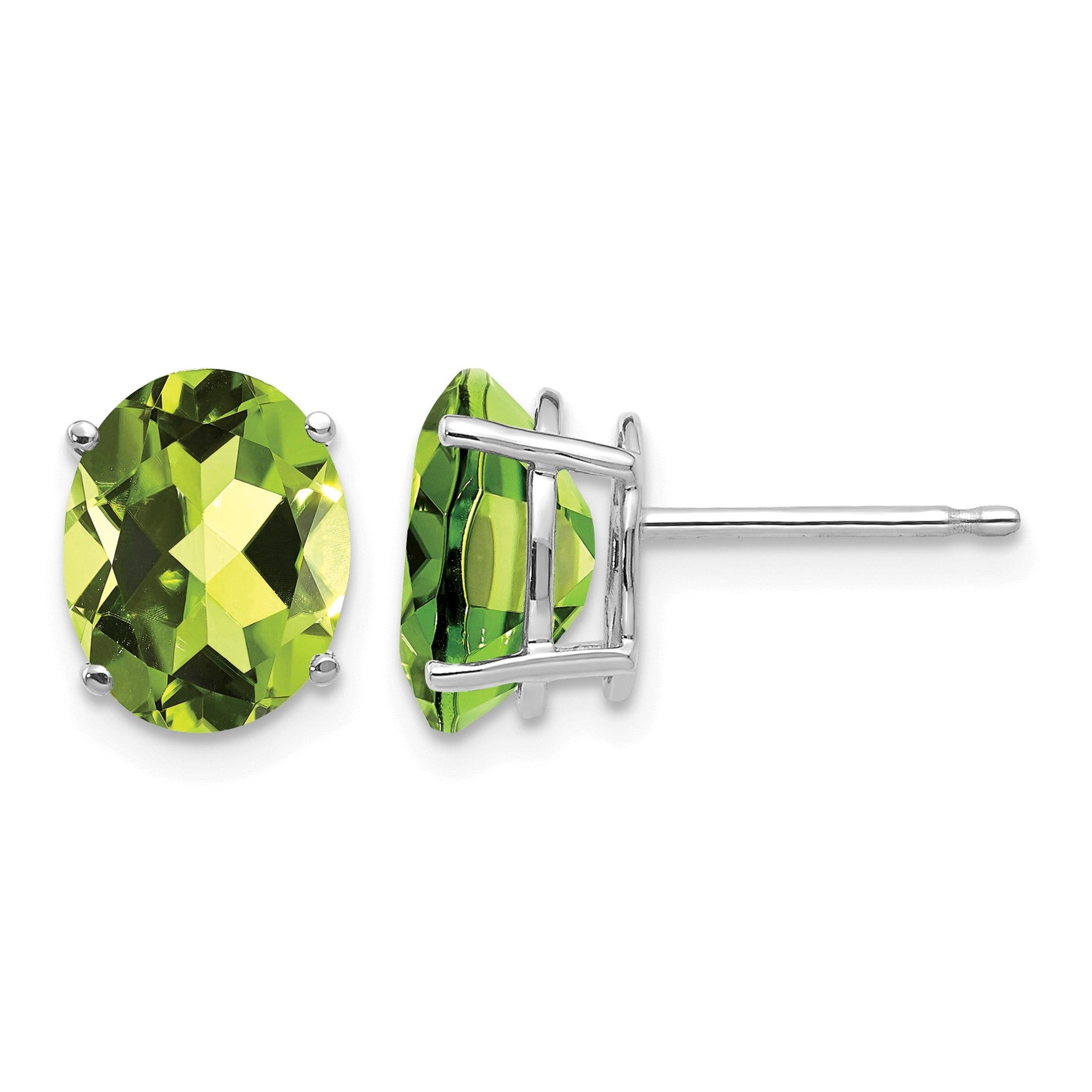 14k White Gold 9x7mm Oval Peridot Post Earrings