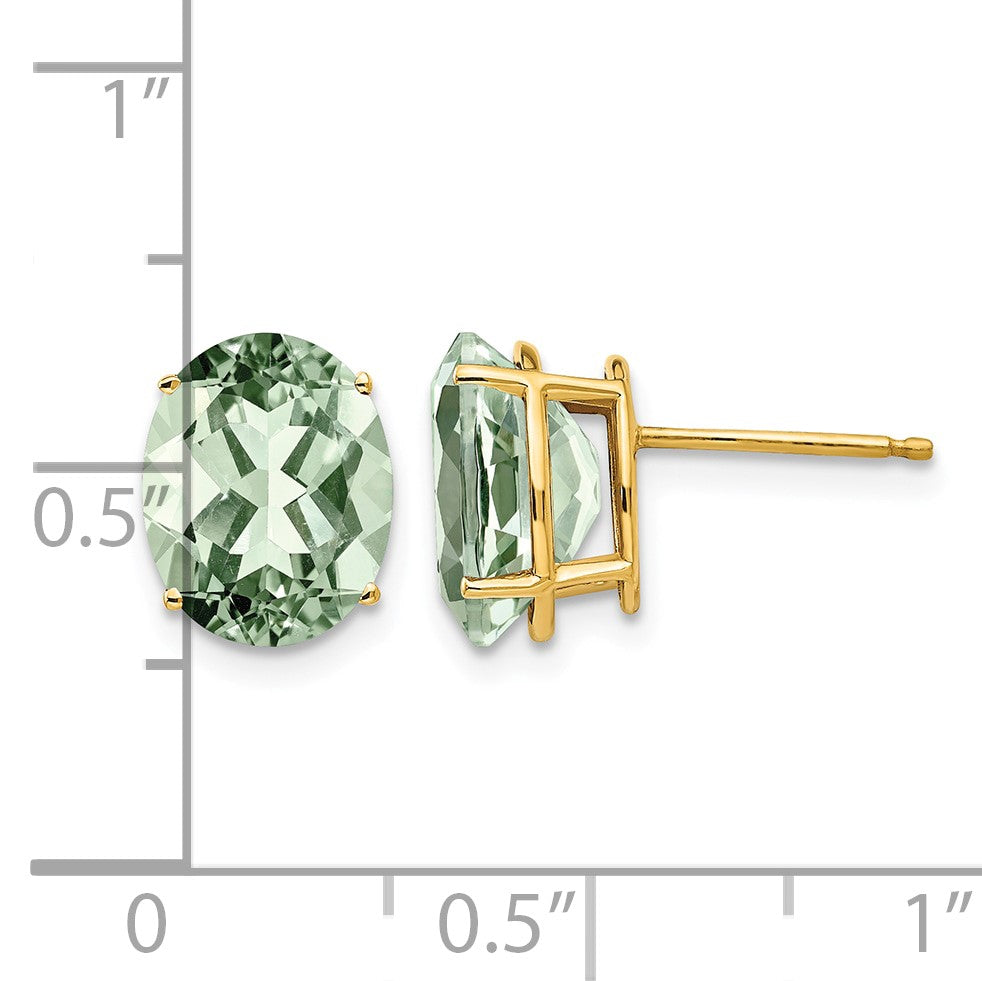 14k 10x8mm Oval Green Quartz Post Earrings