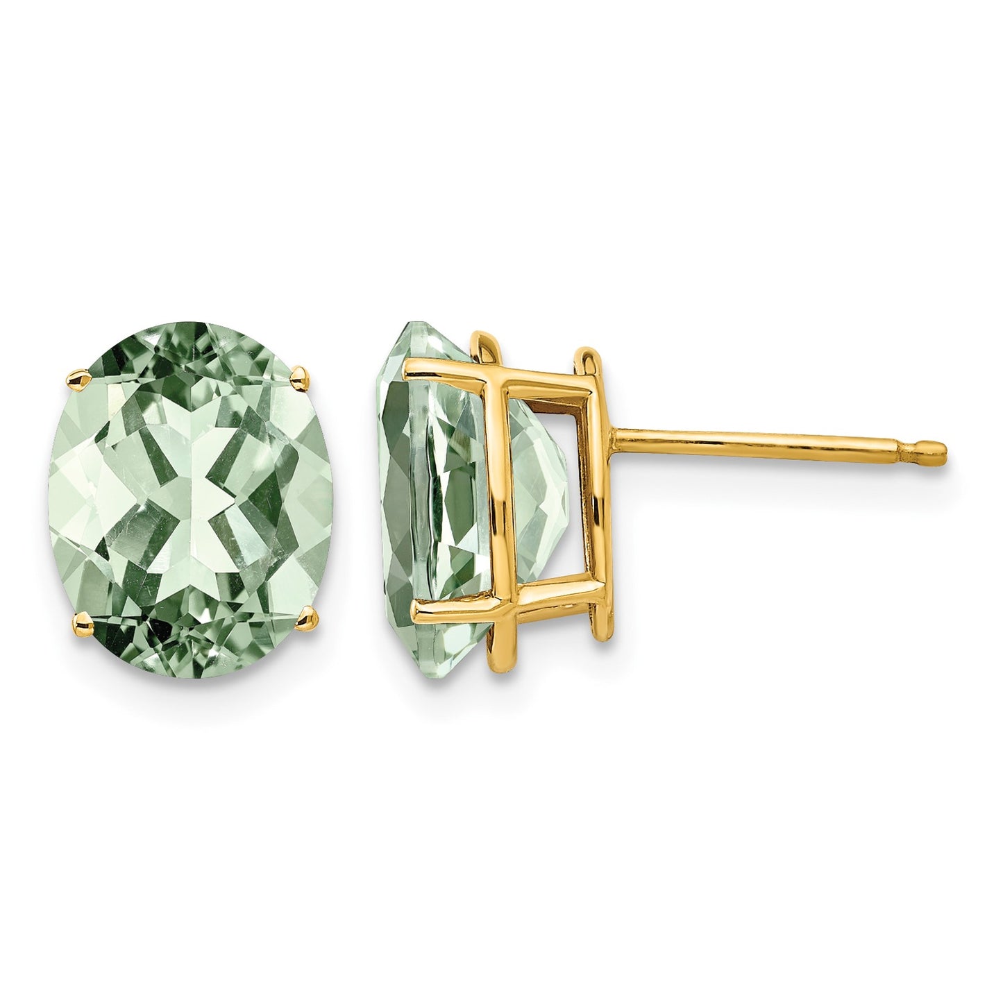 14k 10x8mm Oval Green Quartz Post Earrings