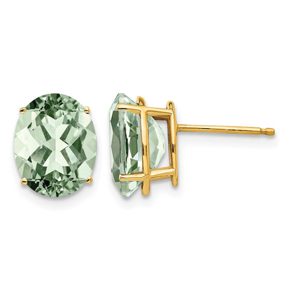 14k 10x8mm Oval Green Quartz Post Earrings