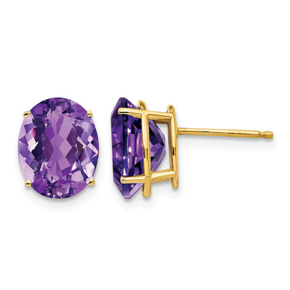 14k 10x8mm Oval Amethyst Post Earrings