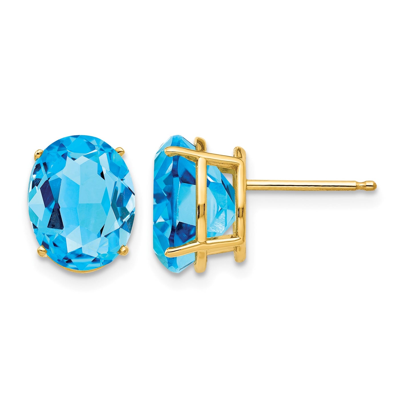 14k 10x8mm Oval Blue Topaz Post Earrings
