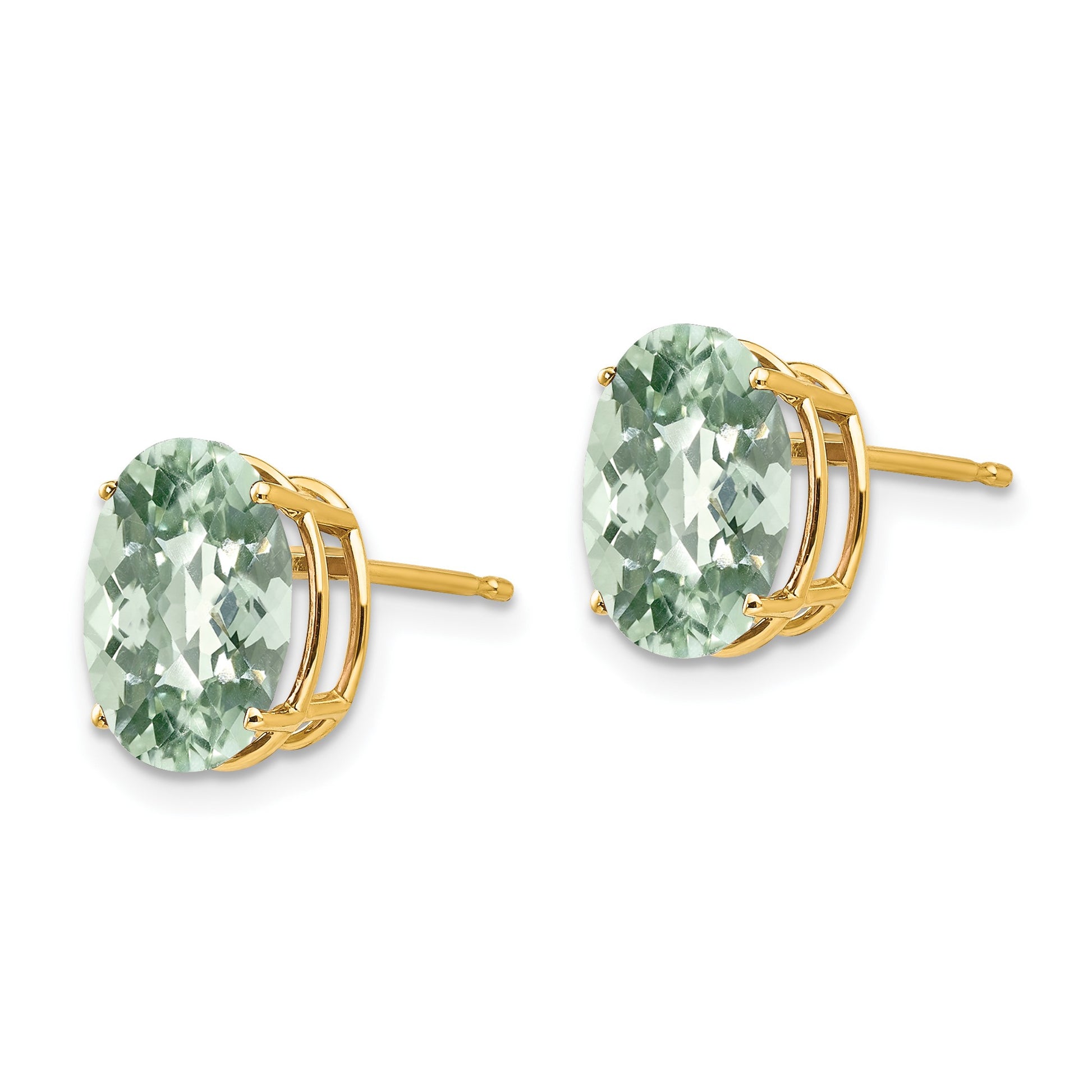 14k 10x8mm Oval Checker-Cut Green Quartz Post Earrings