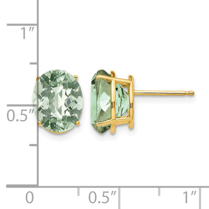14k 10x8mm Oval Checker-Cut Green Quartz Post Earrings