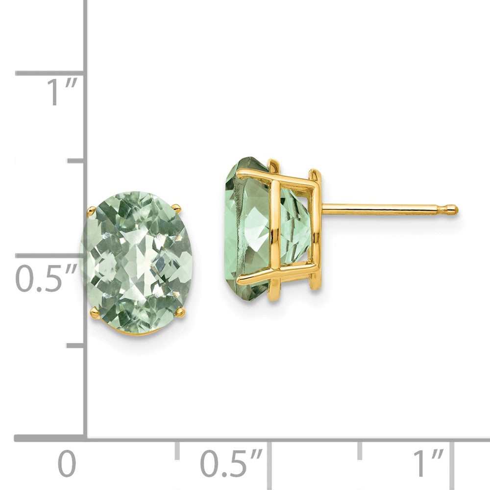 14k 10x8 Oval Checker-Cut Green Quartz Earrings