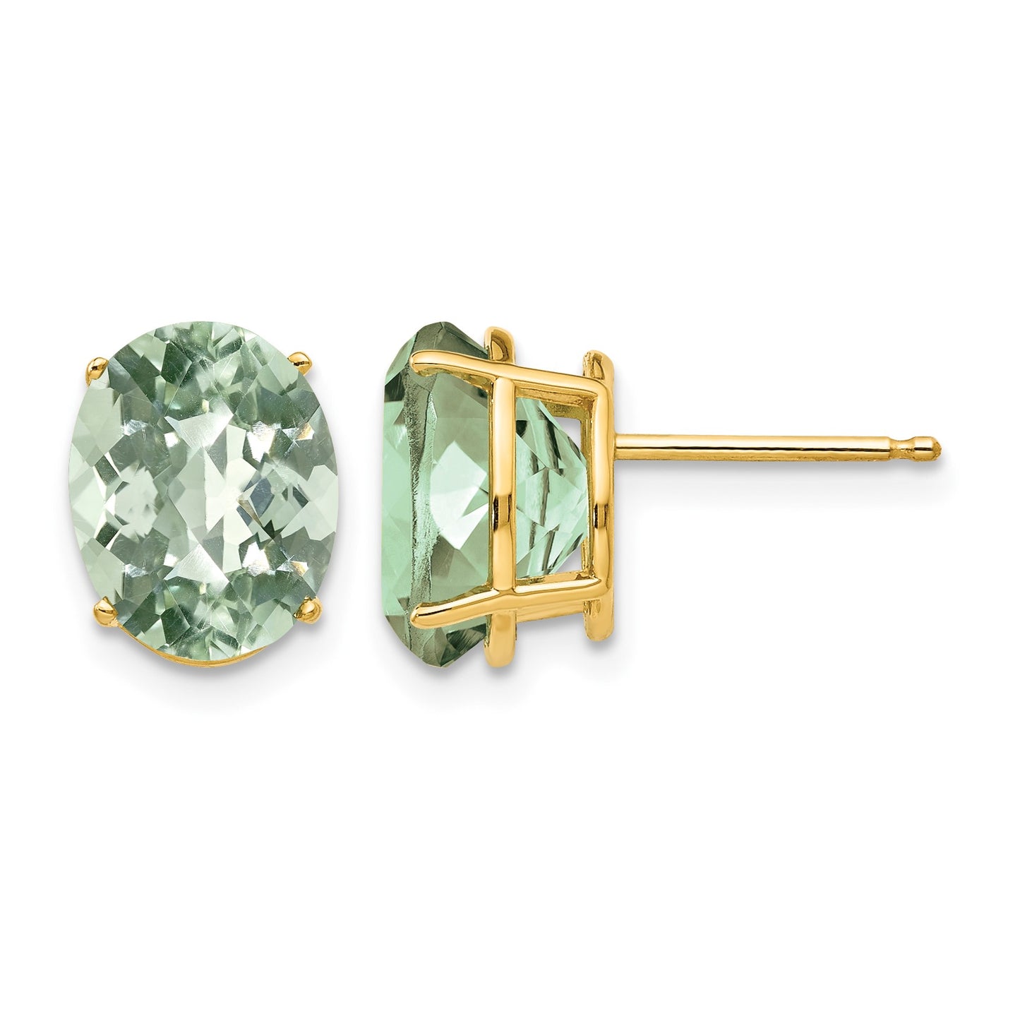 14k 10x8mm Oval Checker-Cut Green Quartz Post Earrings