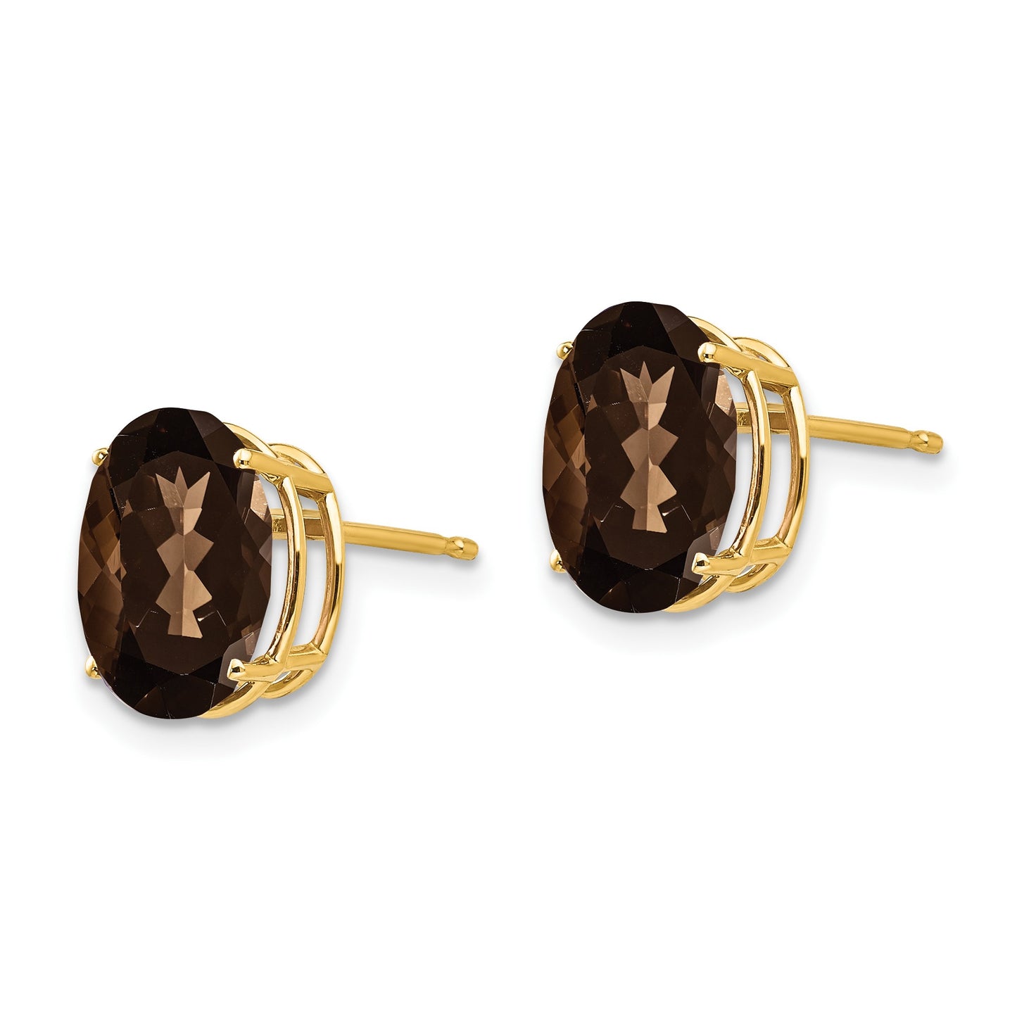 14k 10x8mm Oval Smoky Quartz Post Earrings